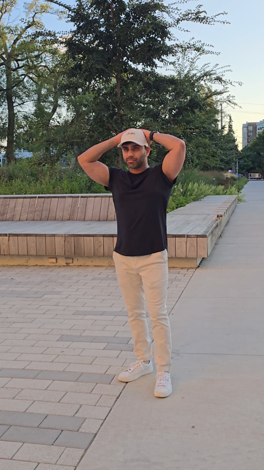 Man wearing the Drøn Intent Tee and Intent Cap Stone